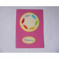 Einladungskarten|Zauberkramtruhe DIY Bastelset  - Einladung zur Kommunion mit Fischen in den Farben des Regenbogen selber basteln