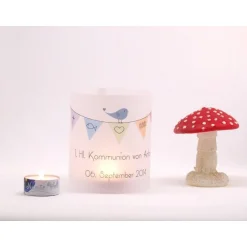 Discount DIY personalisiertes Windlicht zur Kommunion / Firmung/ Konfirmation / Bat Mizwa mit bunter Wimpelkette Junge Kommunionkerzen