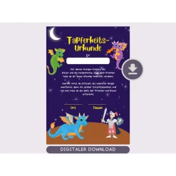 Discount Drachen und Ritter Kindergeburtstags-Urkunde - Digitale PDF-Datei - Gastgeschenke Kindergeburtstag Gastgeschenke