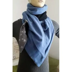 Hot Dreiecktuch  / Musselin Double Gauze / blau schwarz grau/ Schaltuch / Halstuch/ Wickelschal/ Loop / Musselintuch Accessoires