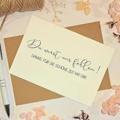 Clearance Du wirst fehlen Dankeskarte zum Abschied – Persönliche Karte für Ruhestand, Jobwechsel & Umzug – A6 Klappkarte mit Kraftpapier Umschlag Geschenke
