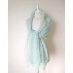 Brautstolen & -Boleros|Nica Weingartner Duftiger Brautschal aus Mohair in Aquamarinblau, Hochzeitsstola gestrickt, weiches Umschlagtuch