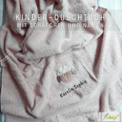 New Duschtuch mit Namen und Schäfchen, Geschenkidee - Taufe - Geburt Geschenke