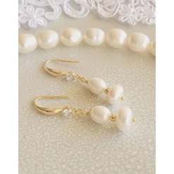 Best Echte Süßwasserperlen Ohrringe, Hochzeitschmuck Gold mit Zirkonia,Braut Ohrringe,Vergoldete Ohrringe Brautschmuck