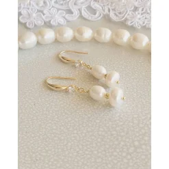 Best Echte Süßwasserperlen Ohrringe, Hochzeitschmuck Gold mit Zirkonia,Braut Ohrringe,Vergoldete Ohrringe Brautschmuck