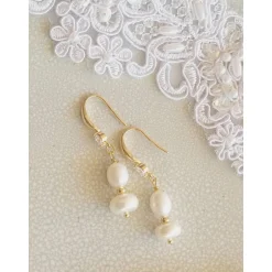 Best Echte Süßwasserperlen Ohrringe, Hochzeitschmuck Gold mit Zirkonia,Braut Ohrringe,Vergoldete Ohrringe Brautschmuck