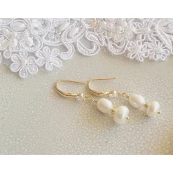 Best Echte Süßwasserperlen Ohrringe, Hochzeitschmuck Gold mit Zirkonia,Braut Ohrringe,Vergoldete Ohrringe Brautschmuck