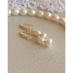 Best Echte Süßwasserperlen Ohrringe, Hochzeitschmuck Gold mit Zirkonia,Braut Ohrringe,Vergoldete Ohrringe Brautschmuck