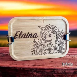 Discount Edelstahl Lunchbox Einhorn mit Bambus Deckel/Personalisiert/Büro/Kindergarten/Einschulung/ Brotdose mit Namen/Kita Kinder Einschulung