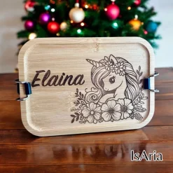 Discount Edelstahl Lunchbox Einhorn mit Bambus Deckel/Personalisiert/Büro/Kindergarten/Einschulung/ Brotdose mit Namen/Kita Kinder Einschulung