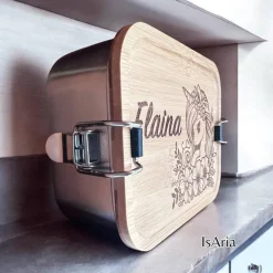 Discount Edelstahl Lunchbox Einhorn mit Bambus Deckel/Personalisiert/Büro/Kindergarten/Einschulung/ Brotdose mit Namen/Kita Kinder Einschulung