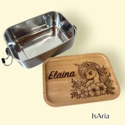 Discount Edelstahl Lunchbox Einhorn mit Bambus Deckel/Personalisiert/Büro/Kindergarten/Einschulung/ Brotdose mit Namen/Kita Kinder Einschulung