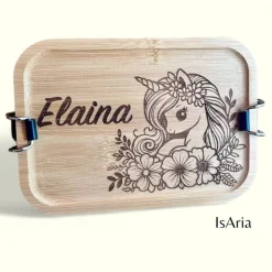 Discount Edelstahl Lunchbox Einhorn mit Bambus Deckel/Personalisiert/Büro/Kindergarten/Einschulung/ Brotdose mit Namen/Kita Kinder Einschulung