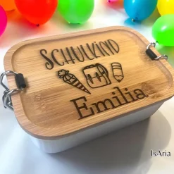 Discount Edelstahl Lunchbox Schulkind mit Bambus Deckel/Personalisiert/Geschenk Einschulung/ Brotdose mit Namen/Schulanfang Kinder Einschulung