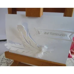 Sale Edle Karte in weiß mit Federn zur Kommunion oder Konfirmation Glückwunschkarten