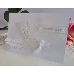 Sale Edle Karte in weiß mit Federn zur Kommunion oder Konfirmation Glückwunschkarten