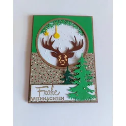 Edle Weihnachtskarte grün/braun mit Hirsch – Klappkarte mit Glitzer & geprägtem Kuvert Weihnachtskarten