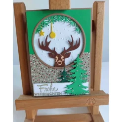 Edle Weihnachtskarte grün/braun mit Hirsch – Klappkarte mit Glitzer & geprägtem Kuvert Weihnachtskarten