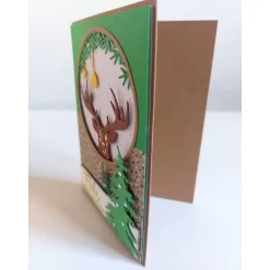 Edle Weihnachtskarte grün/braun mit Hirsch – Klappkarte mit Glitzer & geprägtem Kuvert Weihnachtskarten