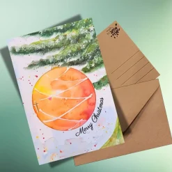 Best Edle Weihnachtskarte mit leuchtender Christbaumkugel – Merry Christmas – DIN A6 Klappkarte oder Postkarte Weihnachtskarten