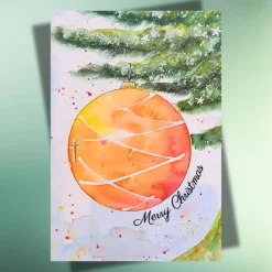 Best Edle Weihnachtskarte mit leuchtender Christbaumkugel – Merry Christmas – DIN A6 Klappkarte oder Postkarte Weihnachtskarten
