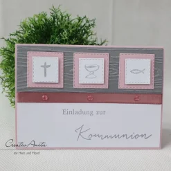 Einladungskarten|CreativAnita Einladungskarte Einladung zur Kommunion, Konfirmation oder Taufe in Altrosa - Christlich