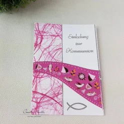 New Einladungskarte Kommunion Konfirmation WELLE PINK Einladungskarten