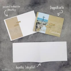 Discount Einladungskarte Konfirmation, Kommunion, Firmung – Kreuz im Meer, Kraftpapieroptik Einladungskarten
