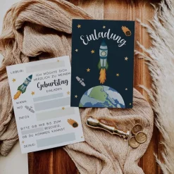 Einladungskarten|TildaandTheo Einladungskarten Weltall Kindergeburtstag - Kindergeburtstagseinladung Space-Party - Einladung zum Kindergeburtstag