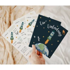 Einladungskarten|TildaandTheo Einladungskarten Weltall Kindergeburtstag - Kindergeburtstagseinladung Space-Party - Einladung zum Kindergeburtstag