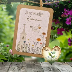 New Einpflanzbare Kommunionskarte aus Samenpapier | nachhaltige Geschenke zur Kommunion | Grußkarte für Kommunionskinder Glückwunschkarten