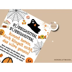 Discount Einzigartige Halloween Dekoration - Türschild mit Gespenst, Kürbis | Gruselige Halloween Haus Deko - Print DIN A4 | Kind Accessoires