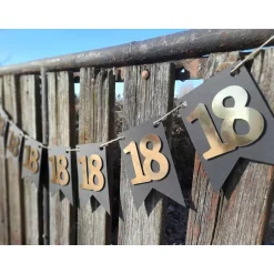 Best Elegante Girlande zum 18. Geburtstag, Wimpelkette, Fahnengirlande, Gold oder Silber und Schwarz, Wimpel, Partydekoration Dekoration