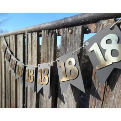 Best Elegante Girlande zum 18. Geburtstag, Wimpelkette, Fahnengirlande, Gold oder Silber und Schwarz, Wimpel, Partydekoration Dekoration