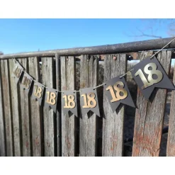 Best Elegante Girlande zum 18. Geburtstag, Wimpelkette, Fahnengirlande, Gold oder Silber und Schwarz, Wimpel, Partydekoration Dekoration