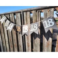 Best Elegante Girlande zum 18. Geburtstag, Wimpelkette, Fahnengirlande, Gold oder Silber und Schwarz, Wimpel, Partydekoration Dekoration