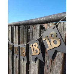 Best Elegante Girlande zum 18. Geburtstag, Wimpelkette, Fahnengirlande, Gold oder Silber und Schwarz, Wimpel, Partydekoration Dekoration