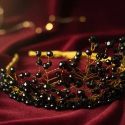 New Elegante Goldkrone mit schwarzen Perlen – Black Majesty Tiara für Bräute & Göttinnen Brautschmuck