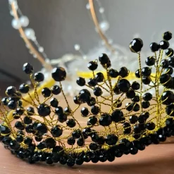 New Elegante Goldkrone mit schwarzen Perlen – Black Majesty Tiara für Bräute & Göttinnen Brautschmuck