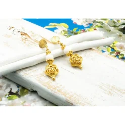 Best Elegante Ohrstecker in goldfarben, weiß, Glasperlen, Hippie Ohrringe, handgemachter Unikatschmuck, Weihnachtsgeschenk Brautschmuck