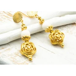 Best Elegante Ohrstecker in goldfarben, weiß, Glasperlen, Hippie Ohrringe, handgemachter Unikatschmuck, Weihnachtsgeschenk Brautschmuck