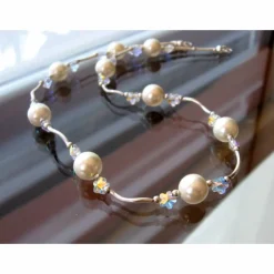 Best Elegante Perlenkette mit Kristall Blüten & 925er Silber – Muschelkernperlen, 42 cm Brautschmuck