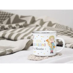 Sale Emaille Tasse Schulkind, Tasse zur Einschulung, Einschulungsgeschenk, Tasse Einschulung individualisierbar Mädchen Kinder Einschulung