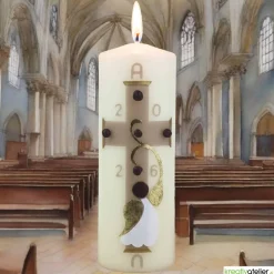 New Engel des Lichts – Christliche Osterkerze mit goldenen Engelsflügeln & Kreuz, hochwertige Echtwachskunst Osterkerzen