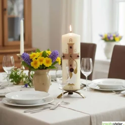 New Engel des Lichts – Christliche Osterkerze mit goldenen Engelsflügeln & Kreuz, hochwertige Echtwachskunst Osterkerzen