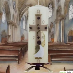 New Engel des Lichts – Christliche Osterkerze mit goldenen Engelsflügeln & Kreuz, hochwertige Echtwachskunst Osterkerzen
