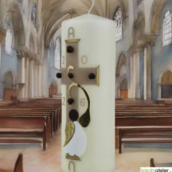 New Engel des Lichts – Christliche Osterkerze mit goldenen Engelsflügeln & Kreuz, hochwertige Echtwachskunst Osterkerzen
