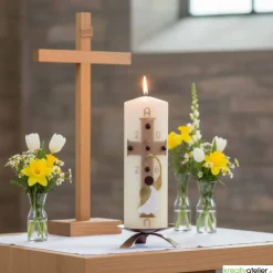 New Engel des Lichts – Christliche Osterkerze mit goldenen Engelsflügeln & Kreuz, hochwertige Echtwachskunst Osterkerzen