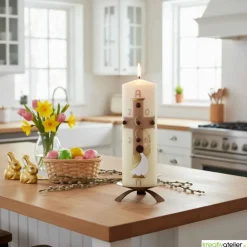 New Engel des Lichts – Christliche Osterkerze mit goldenen Engelsflügeln & Kreuz, hochwertige Echtwachskunst Osterkerzen