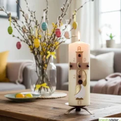 New Engel des Lichts – Christliche Osterkerze mit goldenen Engelsflügeln & Kreuz, hochwertige Echtwachskunst Osterkerzen